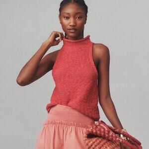 Pilcro Anthropologie | Rolled Mock Neck Sweater Knit Tank Top Red Large NWT